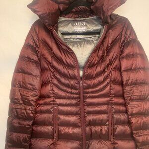 ANA Women's Packable Premium Down Puffer Jacket M w/ Hood Burgundy